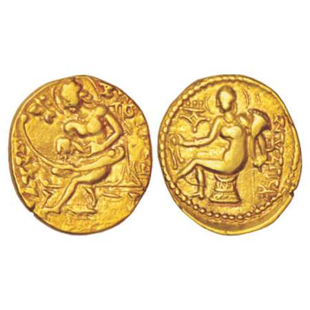 Gupta Empire, gold dinar of Samudragupta (350-375 AD), 'lyrist' type, S. Kumar-B.2, 7.65g.