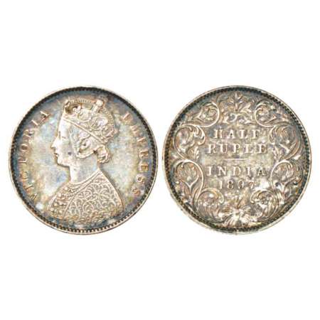 Victoria Empress, silver ½ rupee, 1897, Bombay mint, A/I/'B' incused, PR 305; GK 653-655. 