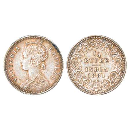 Victoria Empress, silver ¼ rupee, 1881, Calcutta mint, C/II/'C' incused, PR 386; GK 680. A