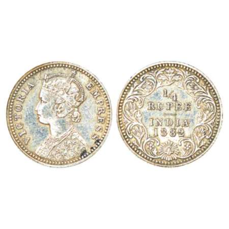 Victoria Empress, silver ¼ rupee, 1882, Calcutta mint, C/II/'C' incused, PR 387; GK 687. A