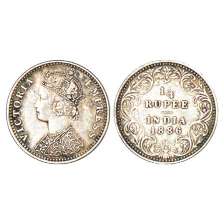 Victoria Empress, silver ¼ rupee, 1886, Bombay mint, C(i)/II/'B' raised, PR 419; GK 705. A