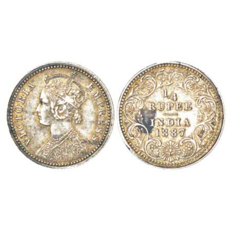 Victoria Empress, silver ¼ rupee, 1887, Calcutta mint, C/II/'C' incused, PR 392; GK 710. A