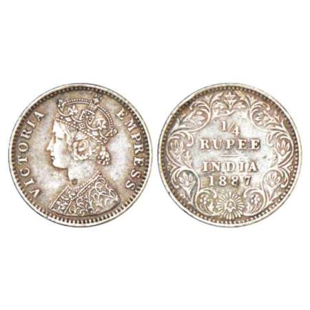 Victoria Empress, silver ¼ rupee, 1887, Bombay mint, C(i)/II/'B' raised, PR 420; GK 708. V