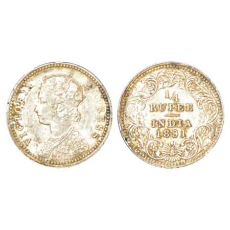Victoria Empress, silver ¼ rupee, 1891, Calcutta mint, C/II/'C' incused, PR 396; GK 721. A