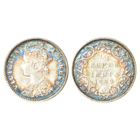 Victoria Empress, silver ¼ rupee, 1892, Calcutta mint, C(i)/I/'B' incused, PR 427; GK 722.