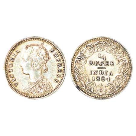 Victoria Empress, silver ¼ rupee, 1894, Calcutta mint, C/II/'C' incused, PR 399; GK 727. A