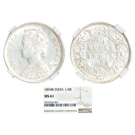 Victoria Empress, silver ¼ rupee, 1894, Bombay mint, C(i)/I/'B' incused, PR 429; GK 726. G