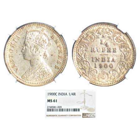 Victoria Empress, silver ¼ rupee, 1900, Calcutta mint, C/II/'C' incused, PR 403; GK 736. G