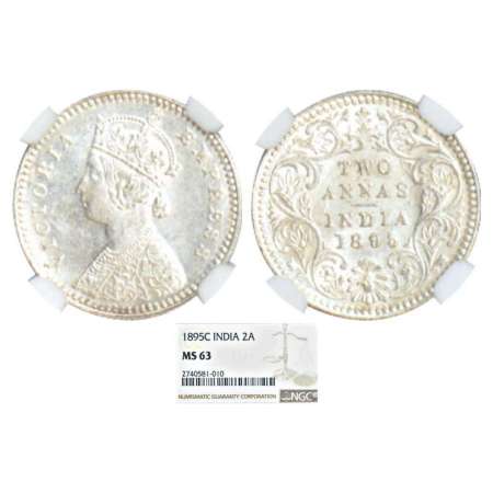 Victoria Empress, silver 2 annas, 1895, Calcutta mint, B/II/'C' incused, PR 510; GK 803. G