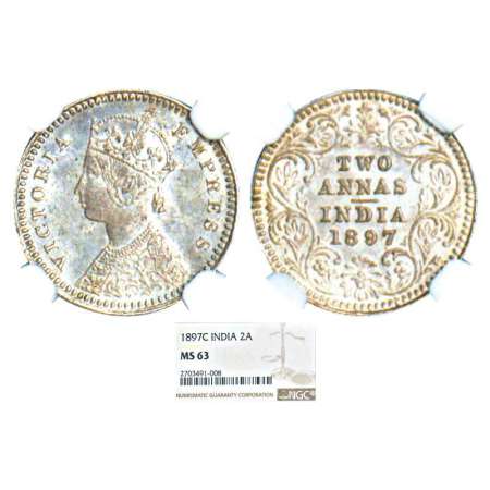 Victoria Empress, silver 2 annas, 1897, Calcutta mint, B/II/'C' incused, PR 512; GK 807. G
