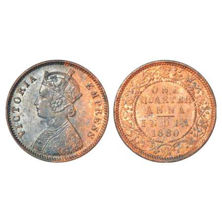 Victoria Empress, copper ¼ anna, 1880, Calcutta mint, B/II/, PR 614; GK 832-833. Toned on 