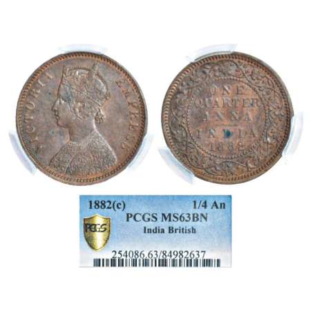 Victoria Empress, copper ¼ anna, 1882, Calcutta mint, B/II/'C' incused, PR 615; GK 835. Gr