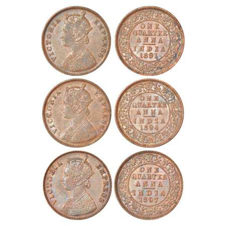Victoria Empress, copper ¼ anna (3), Calcutta mint, B/II, 1891, PR 624; GK 850, 1894, PR 6