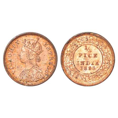 Victoria Empress, copper ½ pice, 1895, Calcutta mint, A/I, die crack on obverse, PR 728; G