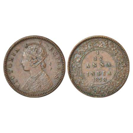 Victoria Empress, copper 1/12 anna, 1878, Calcutta mint, bust 'B', PR 787; GK 891. Very fi