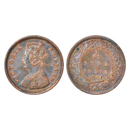 Victoria Empress, copper 1/12 anna, 1886, Bombay mint, bust 'A', PR 813; GK 901, Die crack