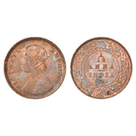 Victoria Empress, copper 1/12 anna, 1891, Calcutta mint, bust 'B', PR 796; GK 912. Die cra