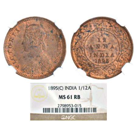 Victoria Empress, copper 1/12 anna, 1895, Calcutta mint, obverse 'B', PR 800; GK 916. Grad