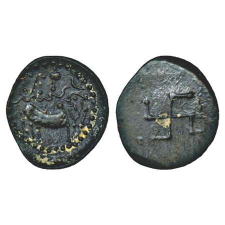 Pallavas of Kanchipuram, uninscribed alloyed copper coin attributed to the middle Pallava 
