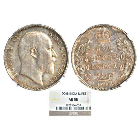 Edward VII, silver rupee, 1904, Bombay mint, 'B' incused and dot, PR 200; GK 932. Graded a