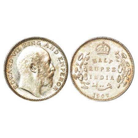 Edward VII, silver ½ rupee, 1907, Bombay mint, 'B' incused and dot, PR 316; GK 965. Extrem