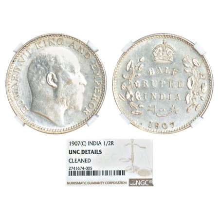 Edward VII, silver ½ rupee, 1907, Bombay mint, 'B' incused, no dot, PR 316; GK 966. Graded