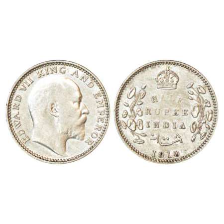 Edward VII, silver ½ rupee, 1910, Calcutta mint, no mint mark, PR 314; GK 971. Very fine, 