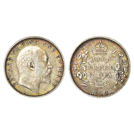 Edward VII, silver ½ rupee, 1910, Bombay mint, 'B' incused and dot, PR 317; GK 970. Very f