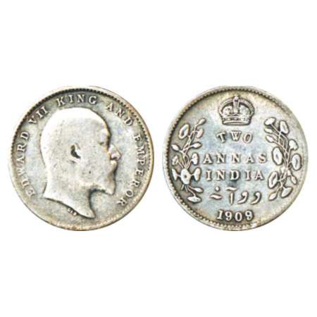Edward VII, silver 2 annas, 1909, Calcutta mint, no mint mark, PR 562; GK 986. Very fine, 