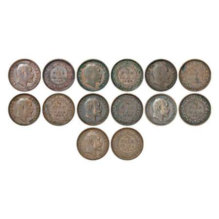 Edward VII, copper ½ pice (7), Calcutta mint, 1903, 1906 (2), 1907, 1908, 1909 and 1910, P