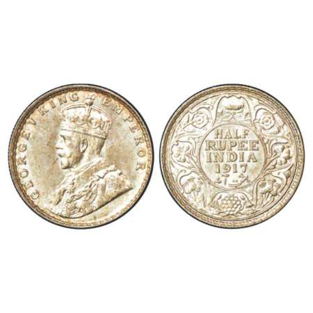 George V, silver ½ rupee, 1917, Bombay mint, dot, PR 341; GK 1055. Uncirculated, Very scar