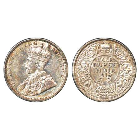 George V, silver ½ rupee, 1919, Bombay mint, dot, PR 343; GK 1057. Bag marks otherwise Unc