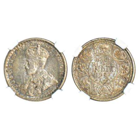 George V, silver ½ rupee, 1921, Calcutta mint, no dot, PR 324; GK 1058. Graded as MS61 by 