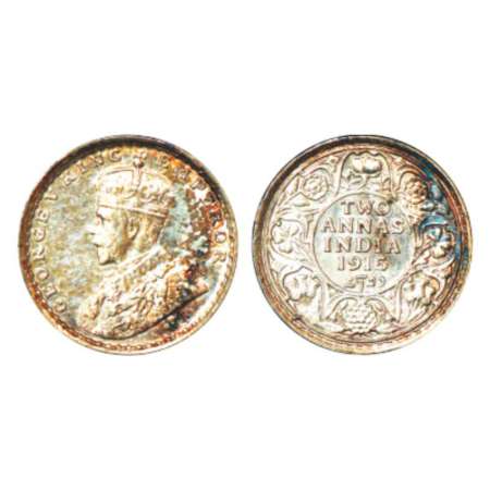 George V, silver 2 annas, 1915, Bombay mint, dot, PR 574; GK 1115. Almost uncirculated, Ve