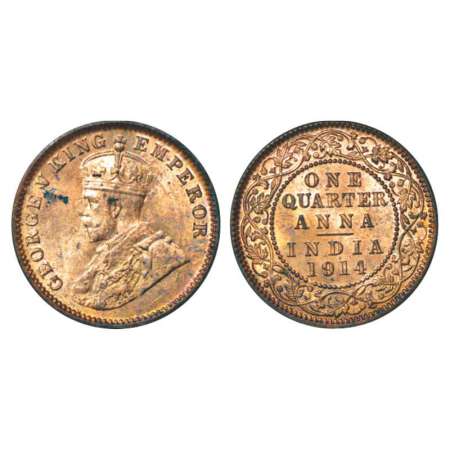 George V, copper ¼ anna, 1914, Calcutta mint, no dot, PR 660; GK 1174. Uncirculated, Scarc