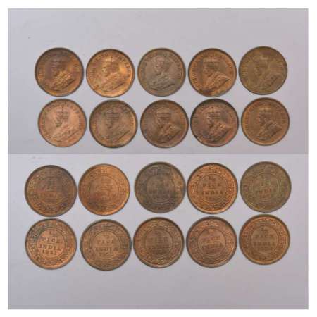 George V, copper ½ pice (10), Calcutta mint, 1912, 1914, 1916, 1922, 1928, 1931, 1932, 193