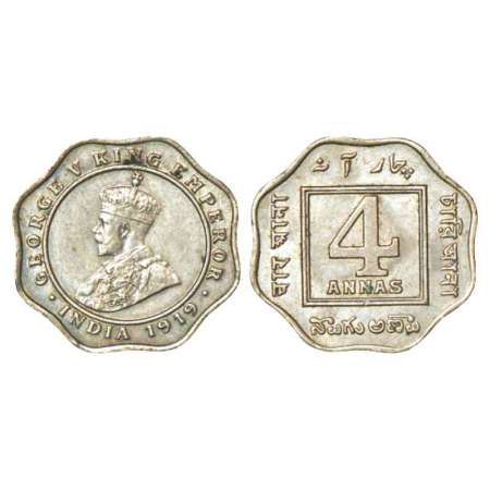 George V, cupro-nickel, 4 anna, 1919, Calcutta mint, no dot, PR 874; GK 1101. Extremely fi