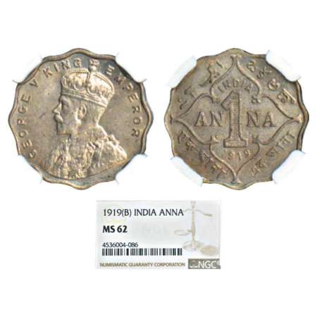 George V, cupro-nickel, 1 anna, 1919, Bombay mint, no dot, PR 949; GK 1149. Graded as MS62
