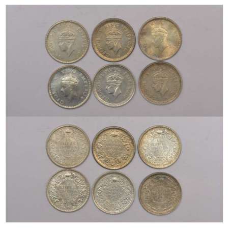 George VI, silver and half silver ¼ rupee (6), 4x Bombay mint, 1939, 1940, 1943, 1944, PR 