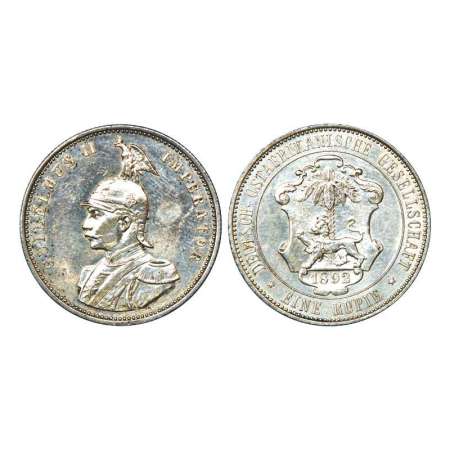 German East Africa, Wihelm II, silver rupie, 1892. Obv: Portrait bust of King. Rev: Shield