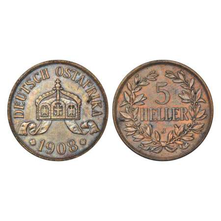 German East Africa, Wihelm II (1888-1918 AD), bronze 5 haller, 19.93g, 'J' mint mark, KM 1