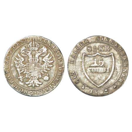 Italy State-Gorizia, Franz II (1792-1835), billon 15 soldi (8½ kreuzer), 4.75g. Obv: Crown