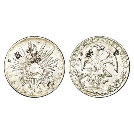 Mexico, silver 8 reales, AD 1886, Mexico City mint, 'M.H' mint mark, 26.85g. Obv: Radiant 