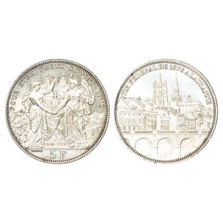 Switzerland, shooting festival issue, silver 5 francs, AD 1876, 24.96g. Obv: Goddesses cel