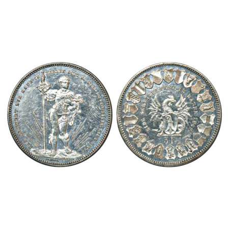 Switzerland, silver 5 francs, 24.96g, AD 1879, Basel shooting festival, KM XS14. Extremely