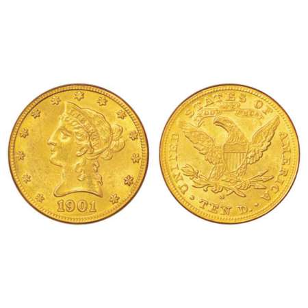 United States of America, gold 10 dollar, AD 1901, 16.27g, 'S' mint mark. Obv: Coronet bus