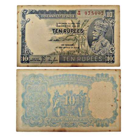 George V, 10 rupees, 3rd issue, ND (1935), signed by J.B. Taylor, serial no.: N14 475497, 