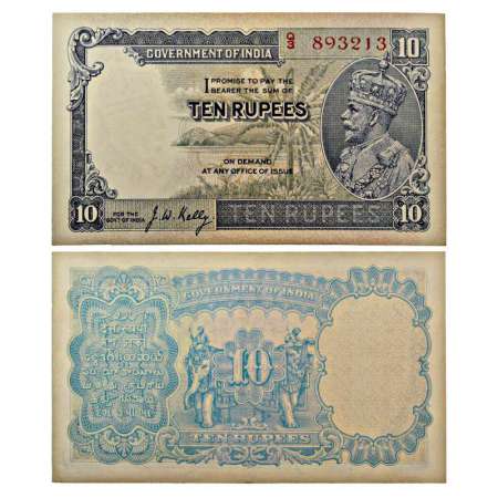 George V, 10 rupees, 3rd issue, ND (1935), signed by J.W. Kelly, serial no.: Q3 893213, Th