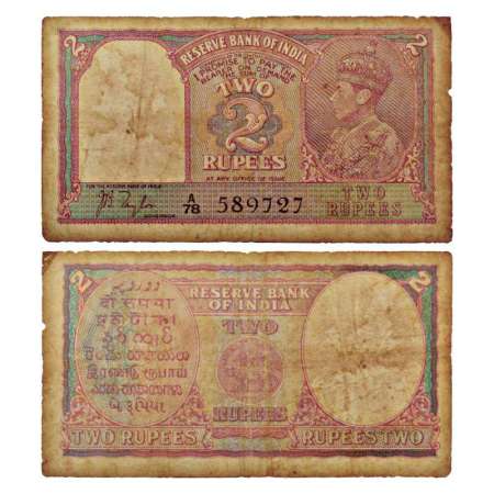 George VI, 2 rupees, ND (1943), signed by J.B. Taylor, serial no.: A78 589727, in black, J