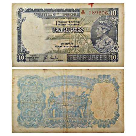 George VI, 10 rupees, 1st issue, ND (1938), signed by J.B. Taylor, serial no.: C35 169206,